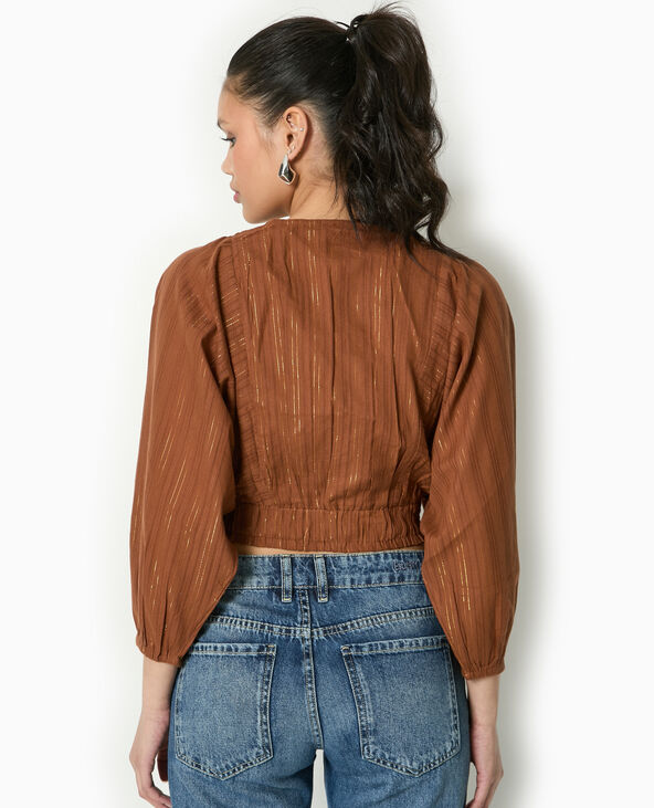 Blouse décolletée avec manches chauve-souris marron - Pimkie