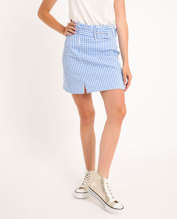 Jupe courte ceinturée bleu - Pimkie