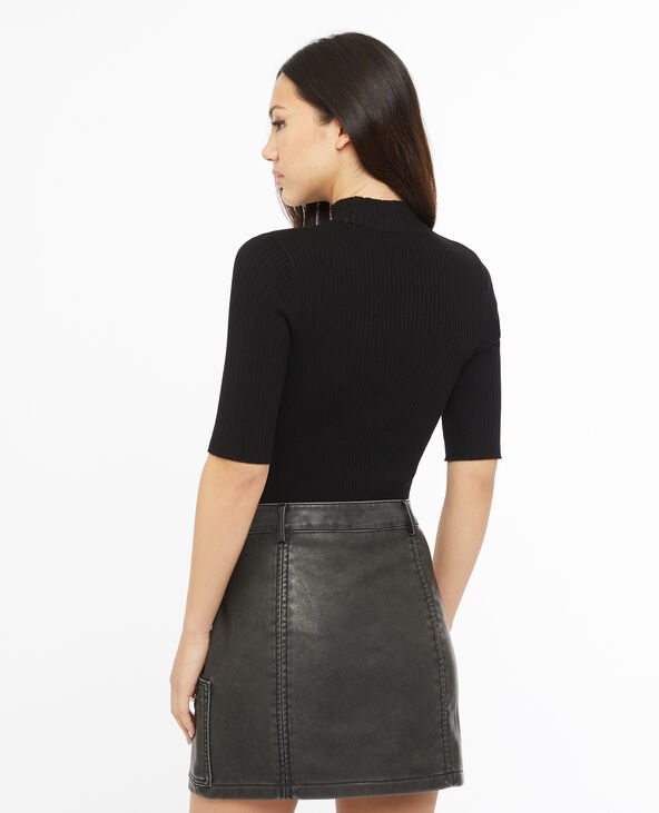 Pull col montant manches courtes noir - Pimkie