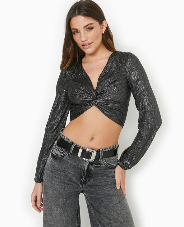 Top court en tissu texturé avec lurex doré argenté - Pimkie
