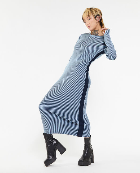 Robe longue en maille avec effet rayé bleu marine - Pimkie