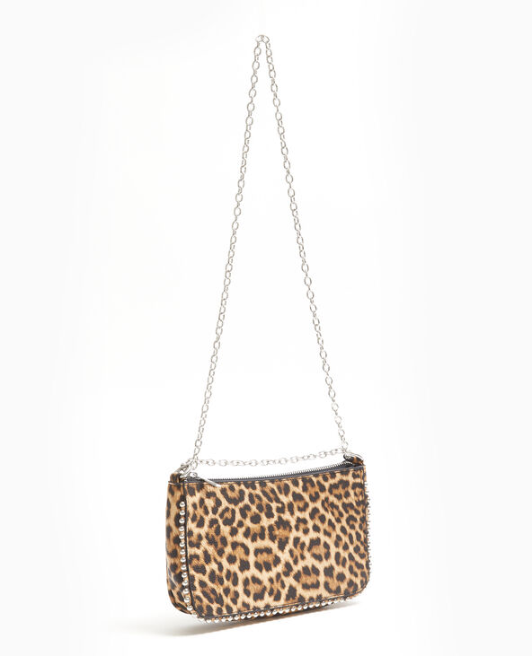 Sac pochette motif léopard avec chaînette et clous camel - Pimkie