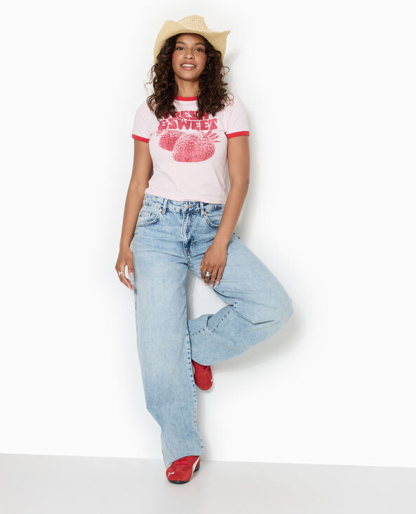 T-shirt ajusté avec bords contrastés rose clair - Pimkie