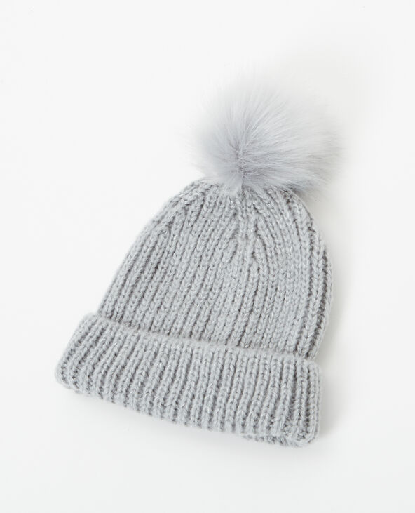 Bonnet à pompon gris foncé - Pimkie