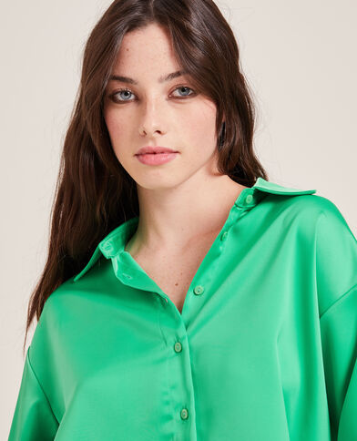 Chemise courte en tissu satiné vert - Pimkie