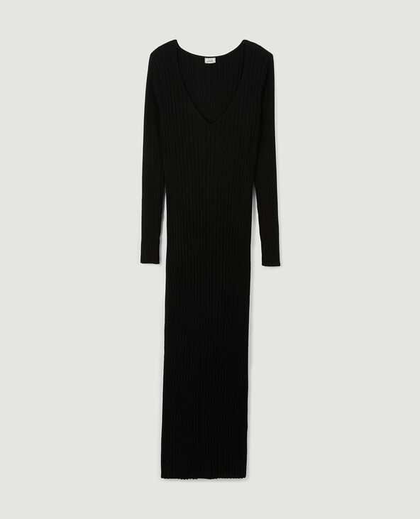 Robe longue en maille côtelée noir - Pimkie