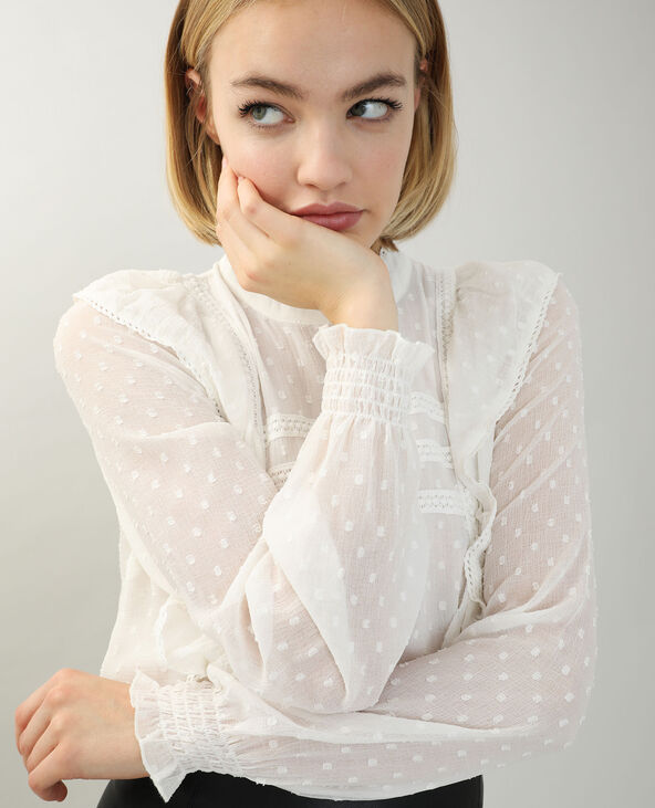 Blouse dentelle et volants blanc - Pimkie