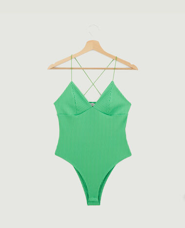Body maille côtelée fines bretelles vert - Pimkie