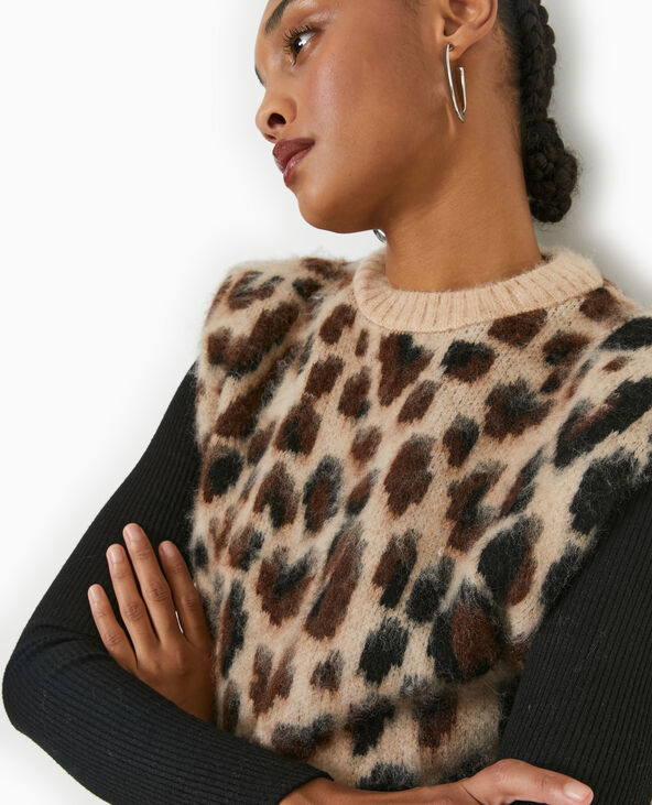 Pull sans manches avec épaulettes motif léopard marron - Pimkie