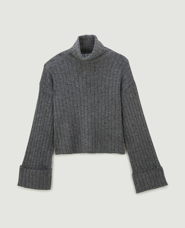 Pull court col roulé en maille côtes plates gris foncé - Pimkie