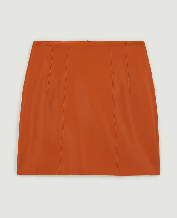 Mini-jupe droite simili cuir marron - Pimkie