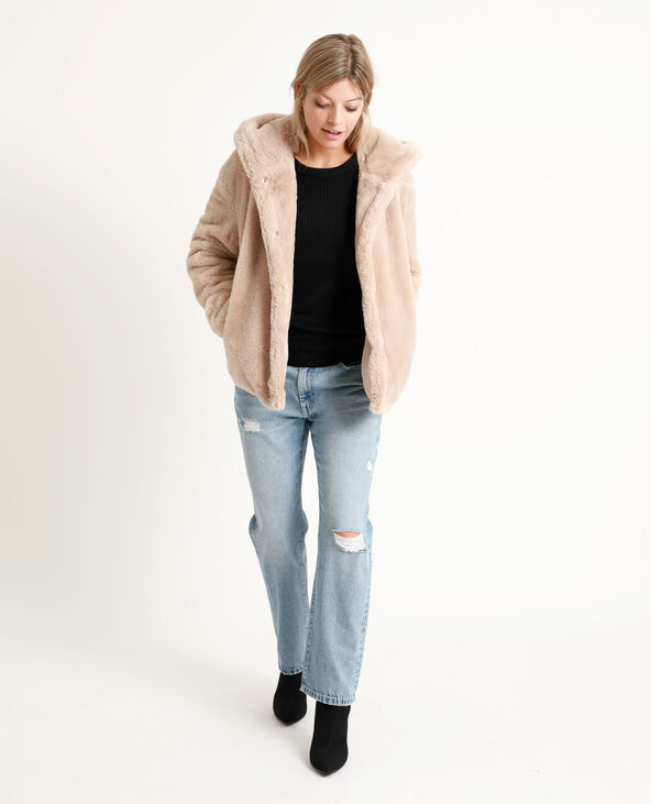 Manteau court en fausse fourrure beige - Pimkie