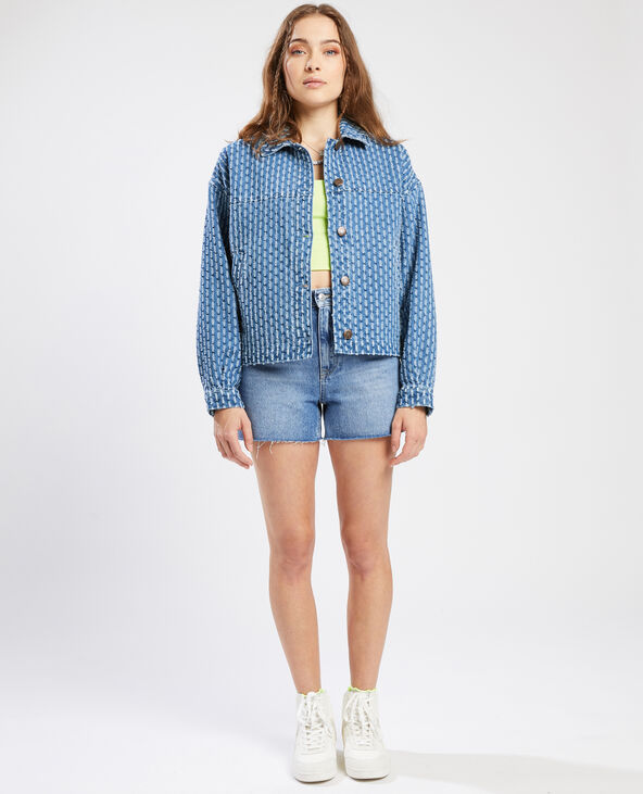 Veste en jean reliefée bleu - Pimkie