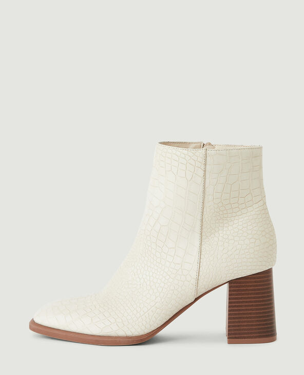 Bottines effet croco à talon blanc - Pimkie