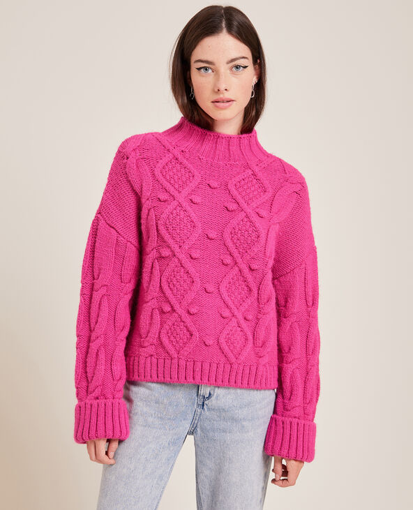 Pull maille fantaisie col montant rose fuchsia - Pimkie