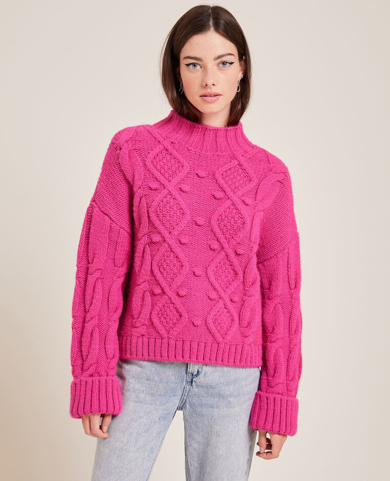 Pull maille fantaisie col montant rose fuchsia - Pimkie