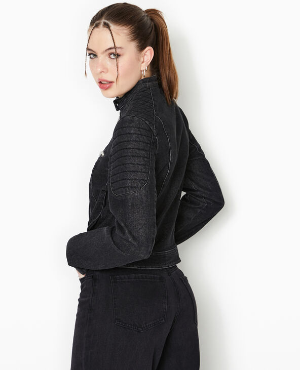 Blouson biker en jean noir - Pimkie
