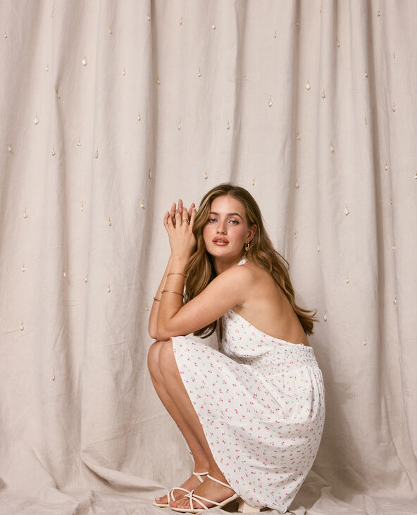 Robe dos-nu tissu satiné motif fleurs blanc - Pimkie