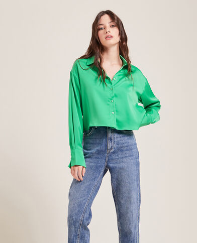 Chemise courte en tissu satiné vert - Pimkie