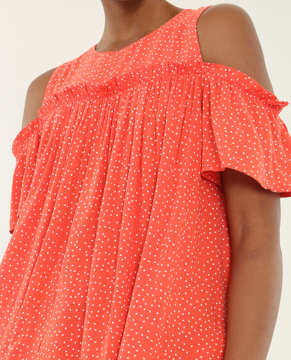Blouse à pois manches peekaboo rouge - Pimkie