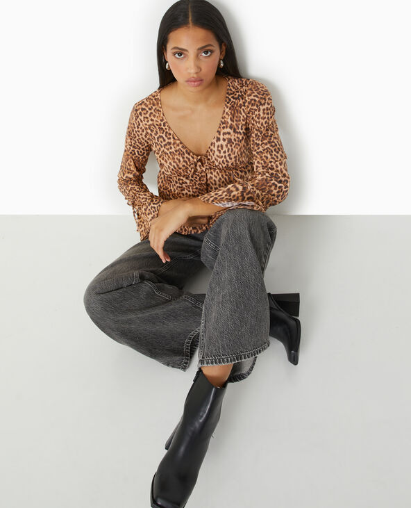 Blouse motif léopard avec manches flare marron - Pimkie