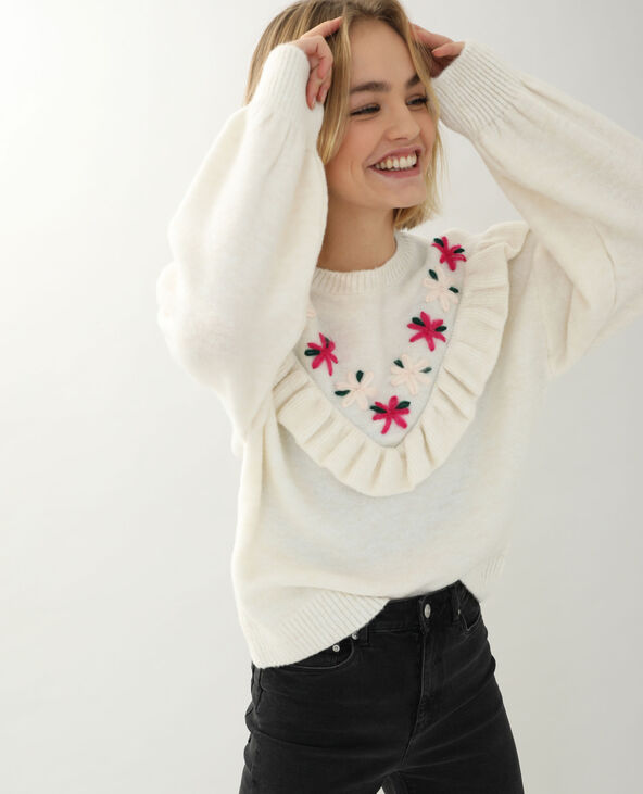 Pull brodé blanc - Pimkie