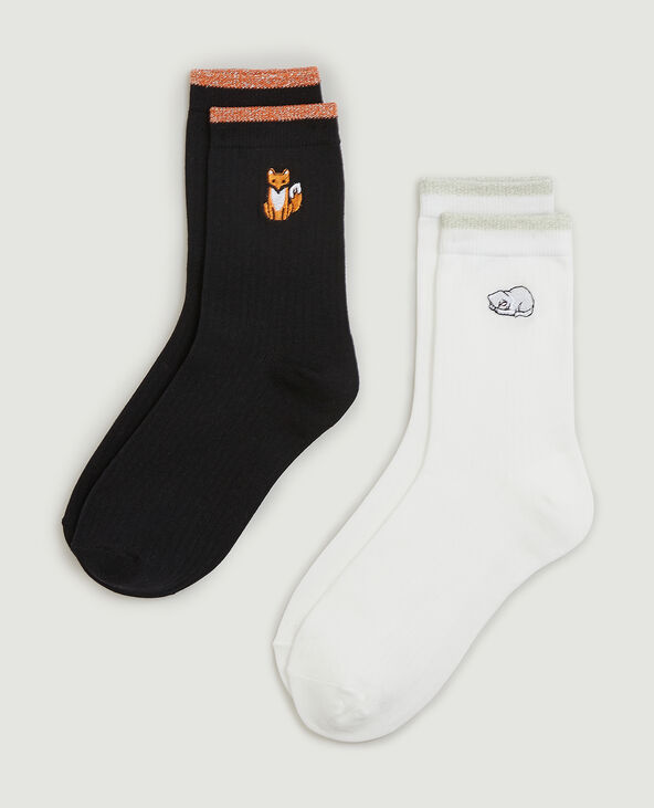 Paire de chaussettes renard brodé