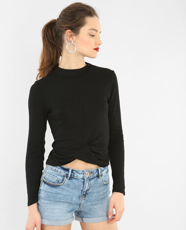 T-shirt bas twisté noir - Pimkie