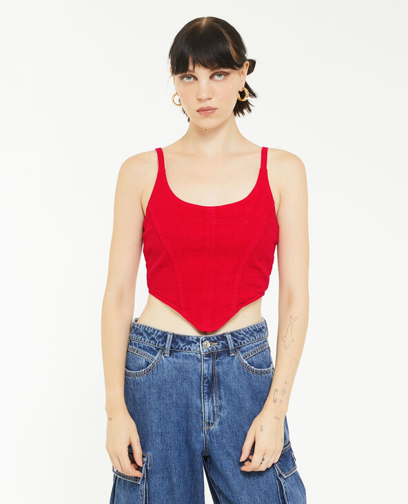 Top brassière en jean rouge - Pimkie