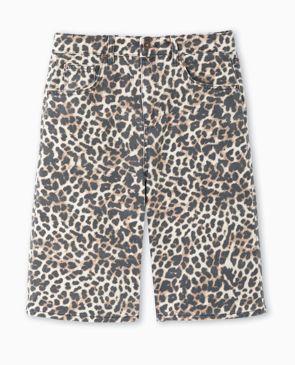 Bermuda large en jean motif léopard taupe - Pimkie
