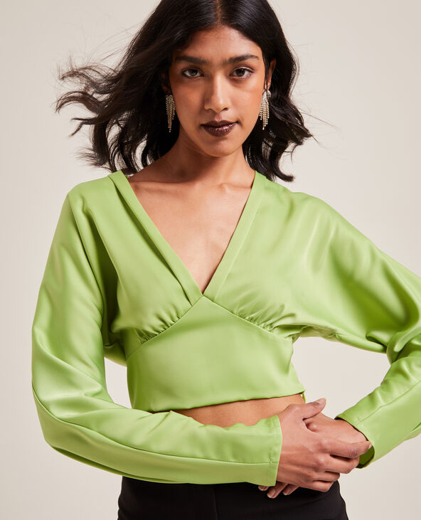 Blouse courte en tissu satiné vert olive - Pimkie