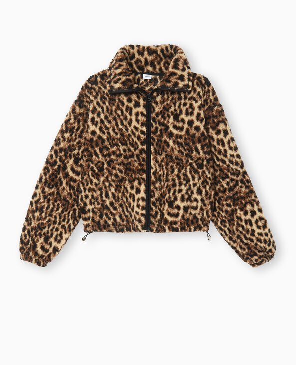 Veste zippée en sherpa motif léopard beige - Pimkie