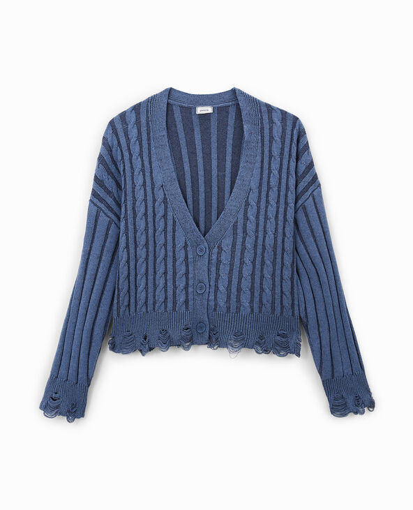 Gilet en maille torsadée effet destroy bleu - Pimkie