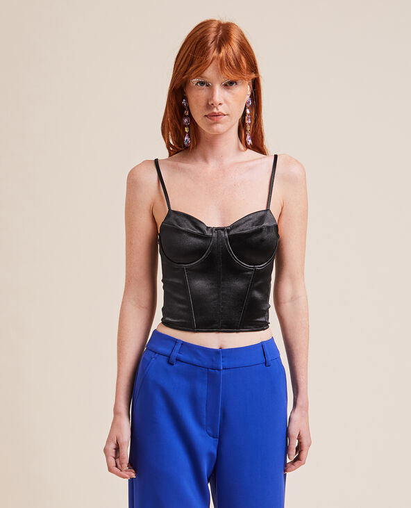 Corset en satin noir - Pimkie