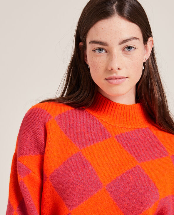 Pull à losanges col montant rose fuchsia - Pimkie