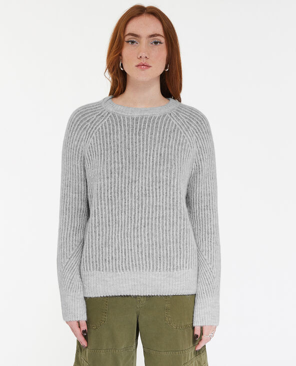 Pull en maille côtelée effet rayé gris chiné - Pimkie
