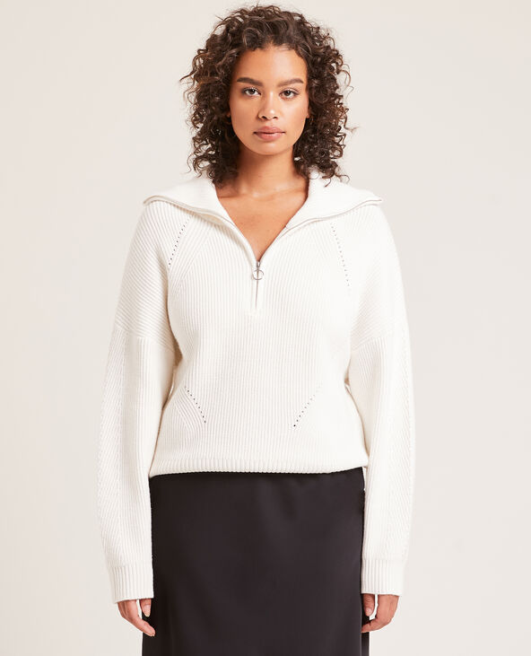 Pull en maille col zippé blanc - Pimkie