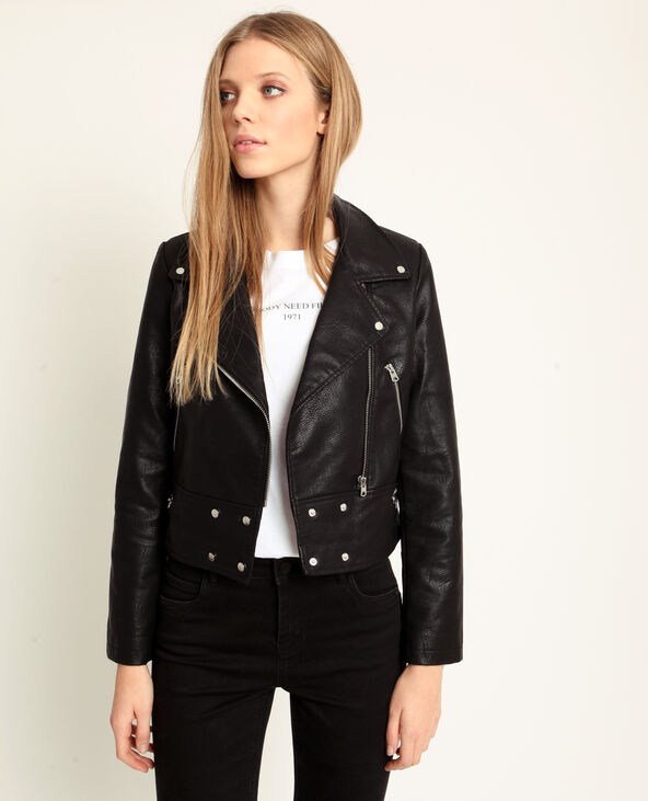 Veste biker en faux cuir noir - Pimkie