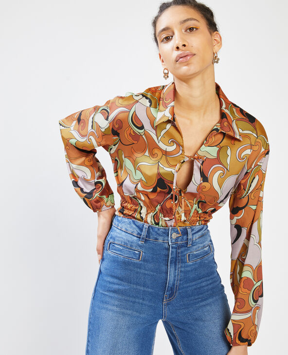 Blouse courte avec nouettes marron - Pimkie