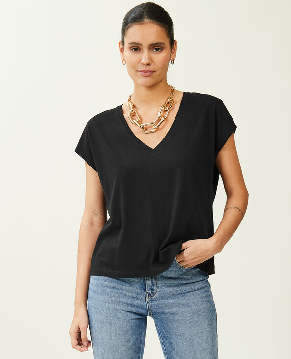 T-shirt col V manches courtes noir - Pimkie
