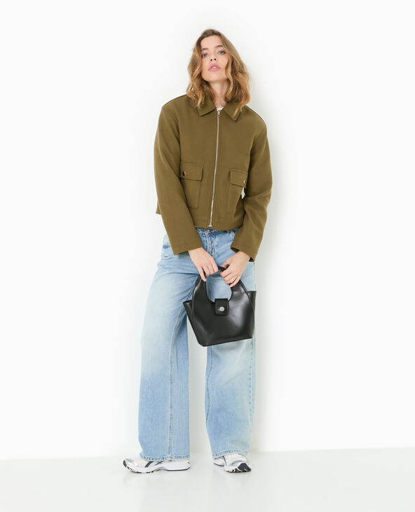 Manteau court effet drap de laine vert kaki - Pimkie