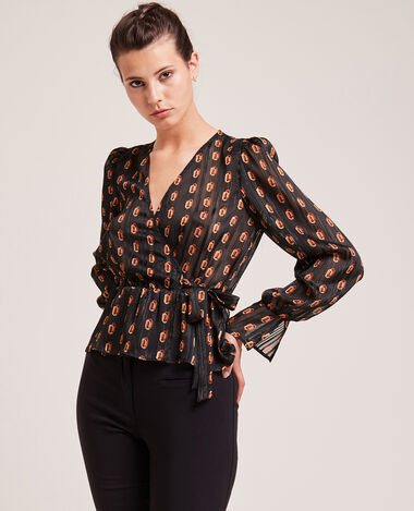 Blouse cache-cœur fils métallisés noir - Pimkie