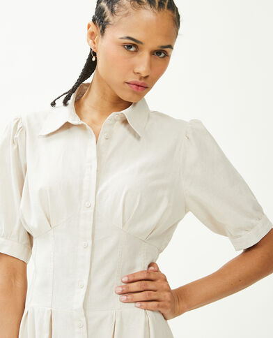 Robe cintrée et boutonnée avec lin sable - Pimkie