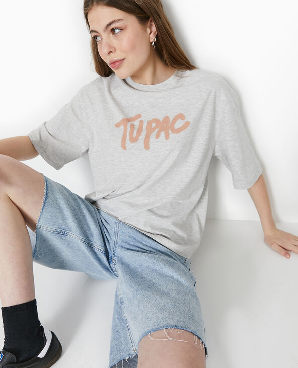 T-shirt oversize TUPAC gris chiné - Pimkie