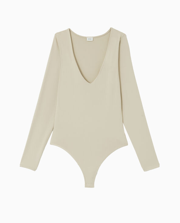 Body manches longues en matière gainante beige - Pimkie