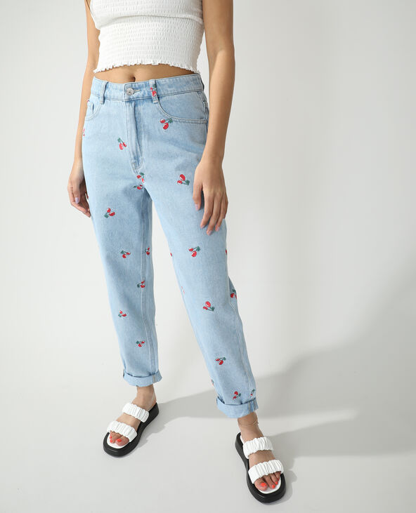 Jean mom high waist cerises bleu clair - Pimkie