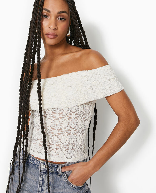 Top en dentelle encolure Bardot blanc - Pimkie