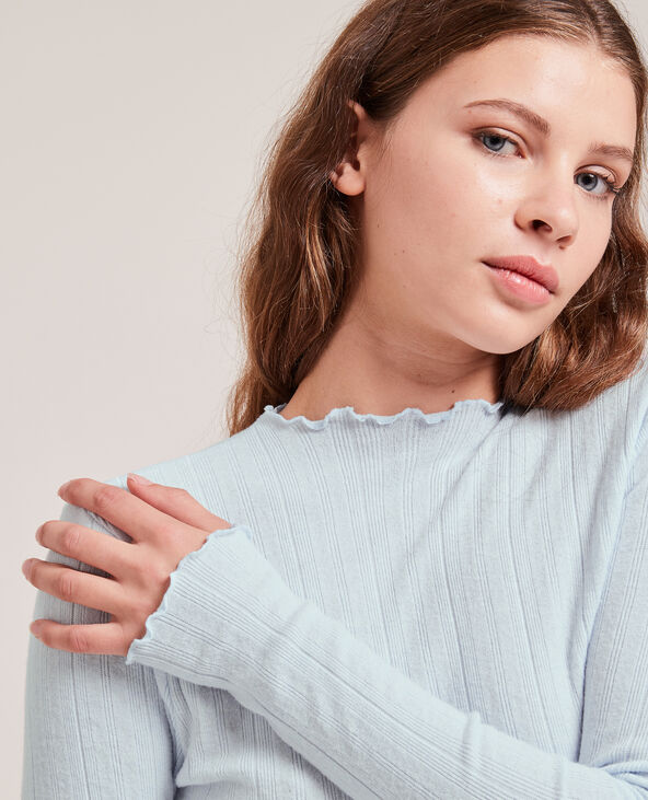 Pull maille fine côtelée bleu clair - Pimkie