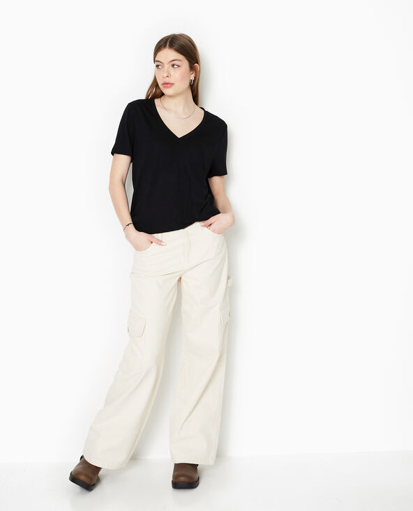 T-shirt ample col V avec viscose noir - Pimkie