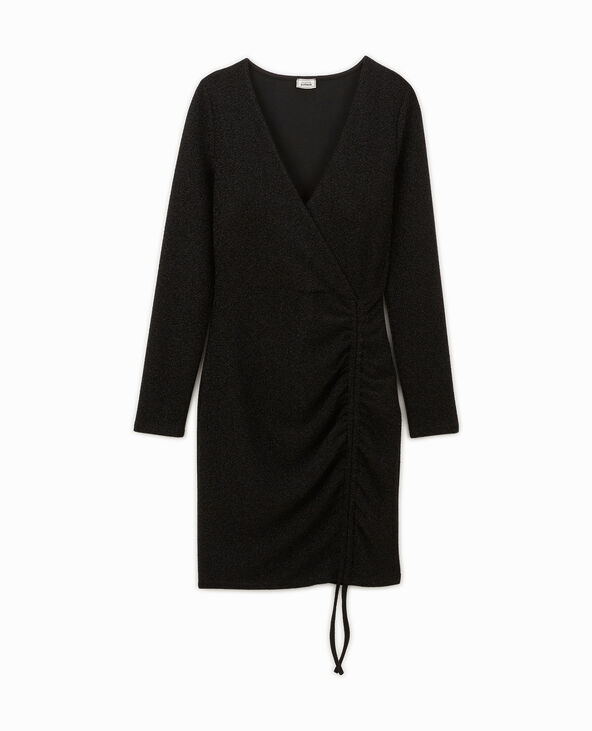 Robe courte effet cache-cœur et liens coulissés noir - Pimkie